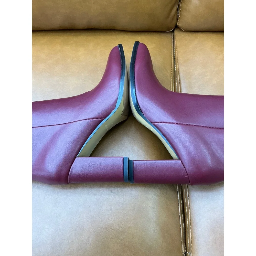 Unbranded Knee High Boots Womens 8.5 Burgundy New Block Heel Pointed Toe Z1329